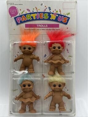 Vintage 1991 Toys R Us 4 - 3” Trolls Party Favors Games “Parties R Us” Sealed